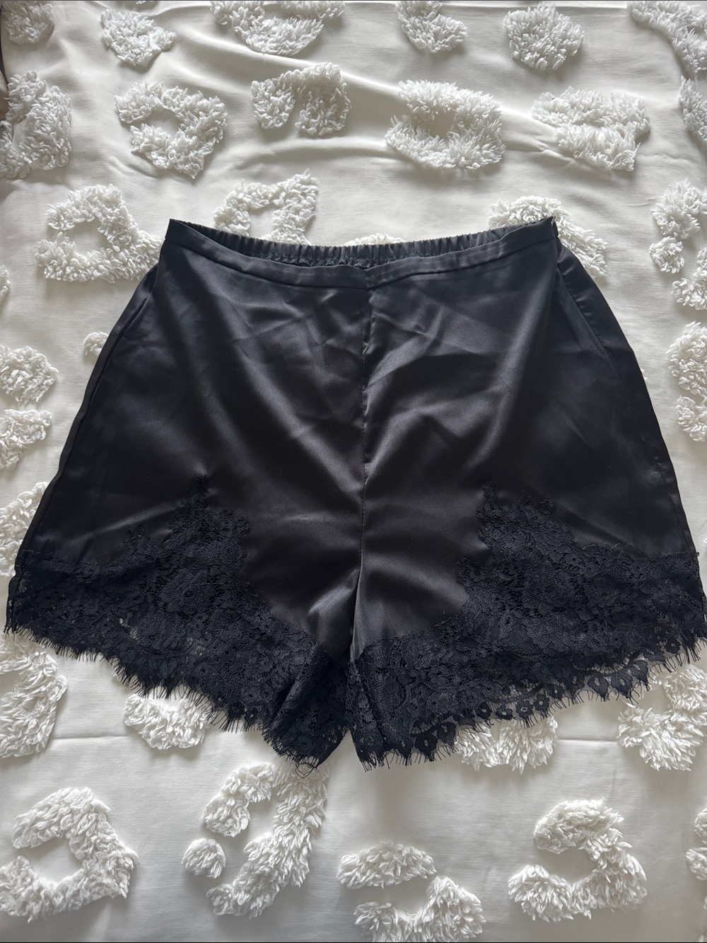 NWOT Black Satin Lace Trim Women's Shorts